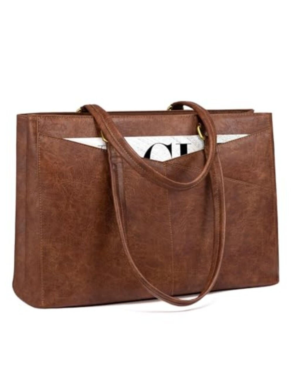 Water-Resistant PU Leather Laptop Tote Bag for Women 15.6 Inch Briefcase
